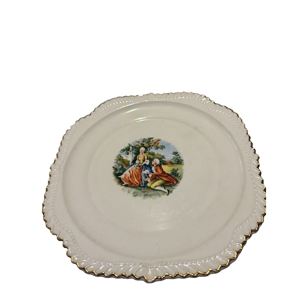 The Harker Pottery Company Colonial Americana 22 KT Gold Square Dessert Plate